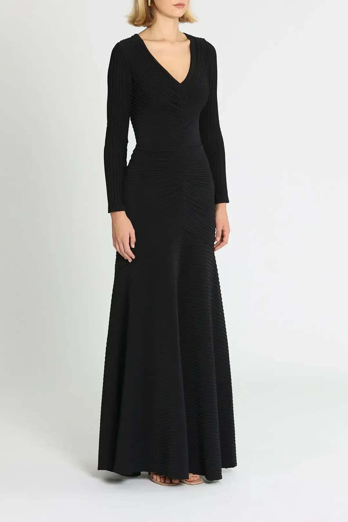 Tadashi Shoji Elias Long Sleeve Pintuck Gown in Black Size 16 - Image 2
