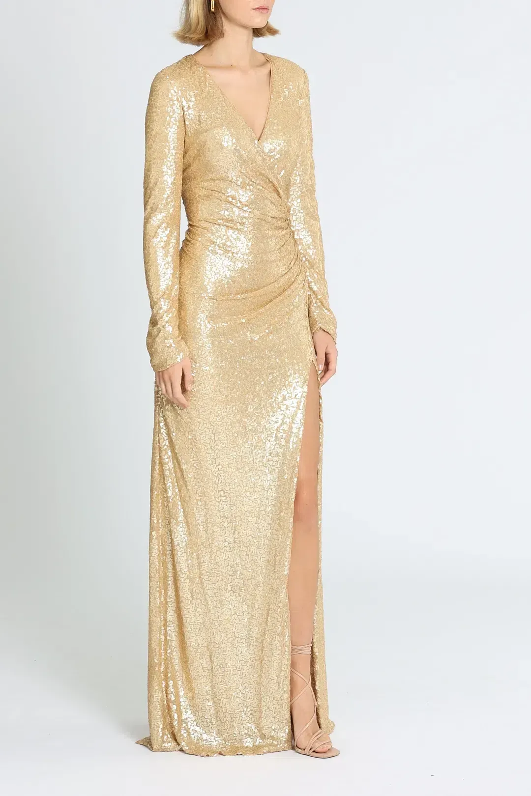 Tadashi Shoji Angelique Drape Gown Gold Size 14 for rent on The Volte - main image