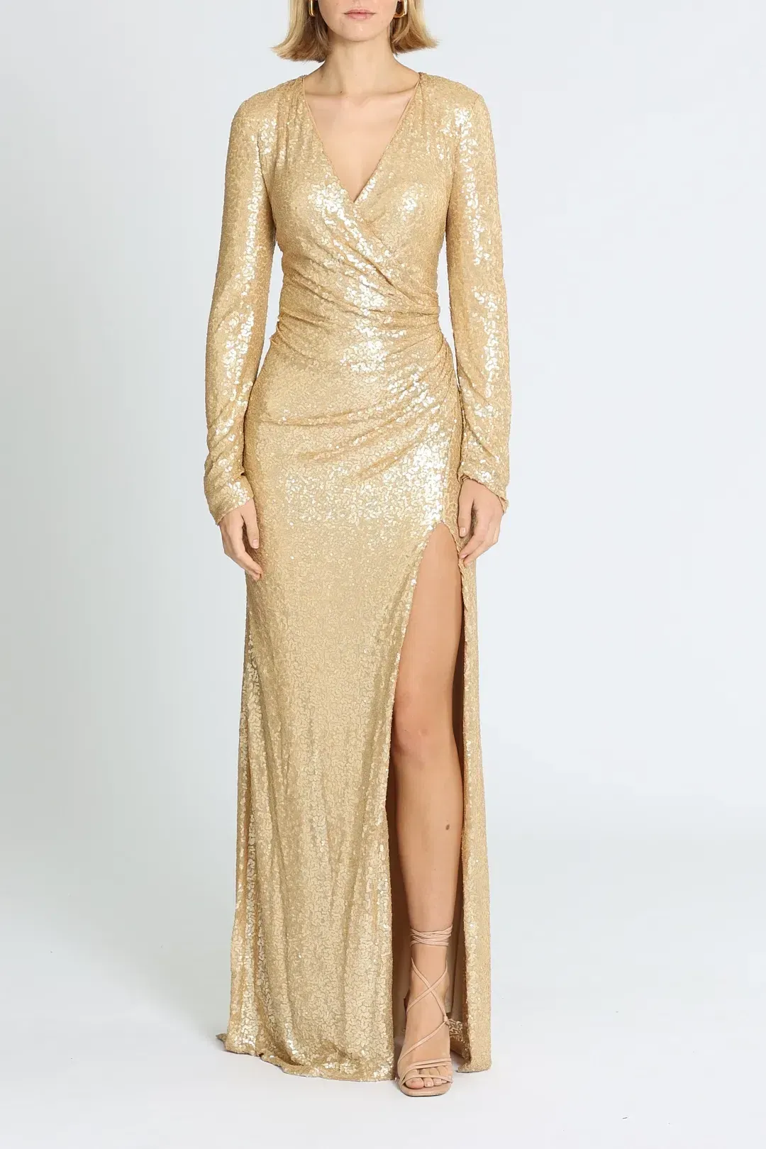 Tadashi Shoji Angelique Drape Gown Gold Size 14 for rent on The Volte - main image