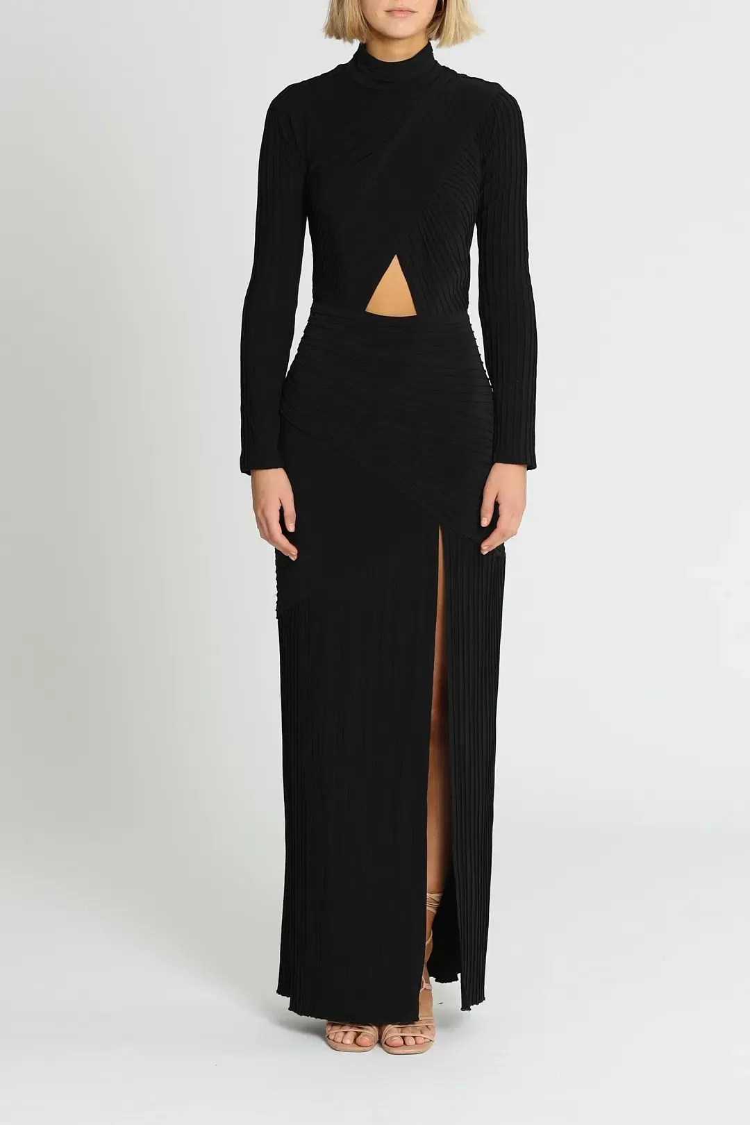 Tadashi Shoji Seneca Open Back Pintuck Gown in Black Size 10 for rent on The Volte - main image