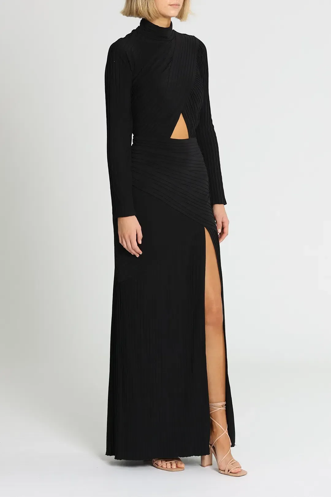 Tadashi Shoji Seneca Open Back Pintuck Gown in Black Size 10 for rent on The Volte - main image