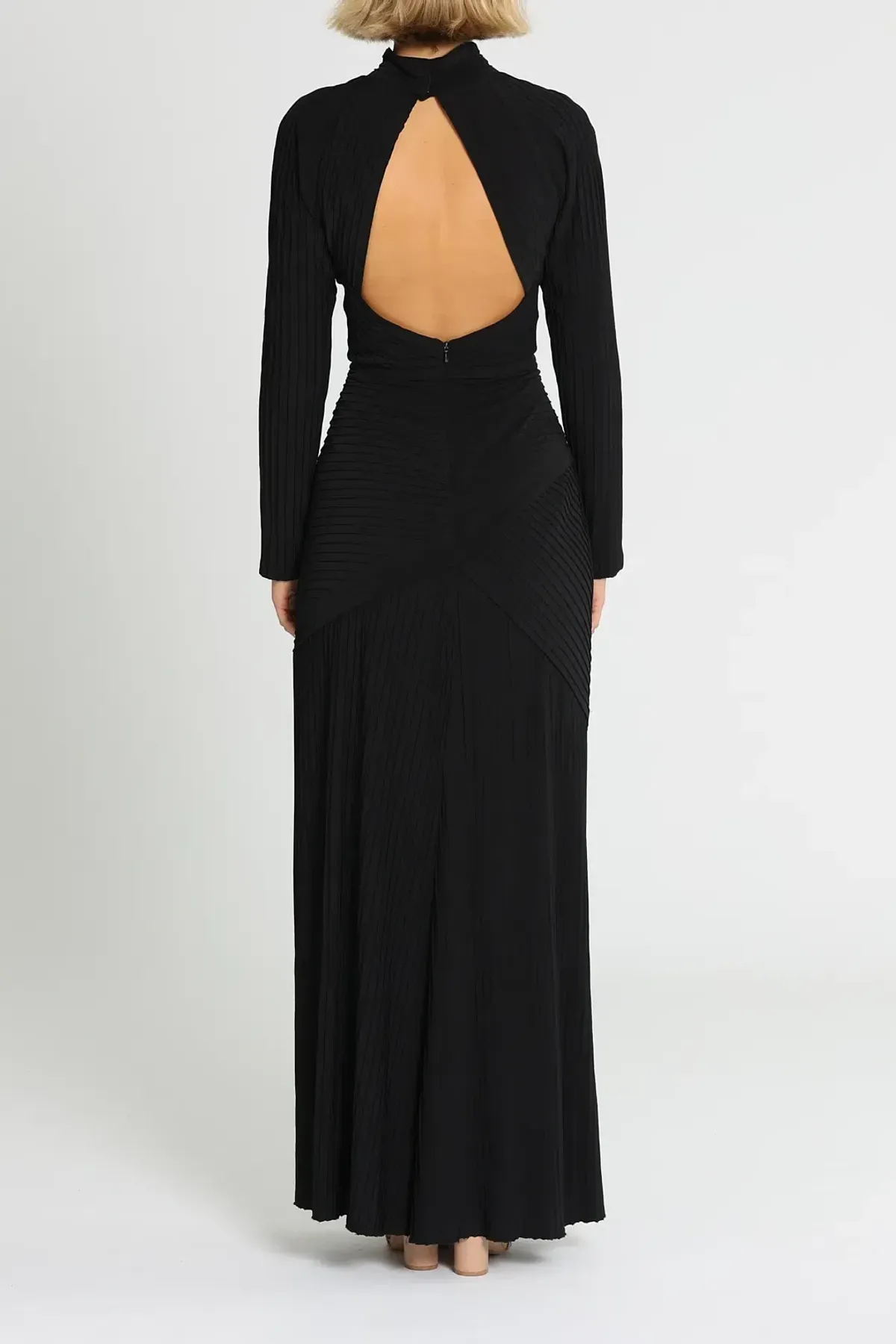 Tadashi Shoji Seneca Open Back Pintuck Gown in Black Size 10 - Image 3