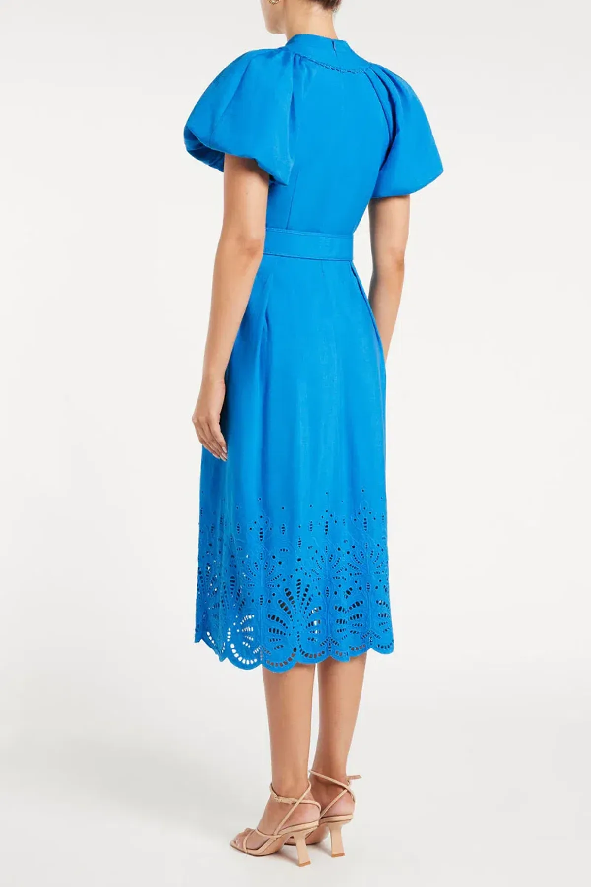 Rebecca Vallance Isidora Puff Sleeve Midi Dress Blue Size 8 - Image 3