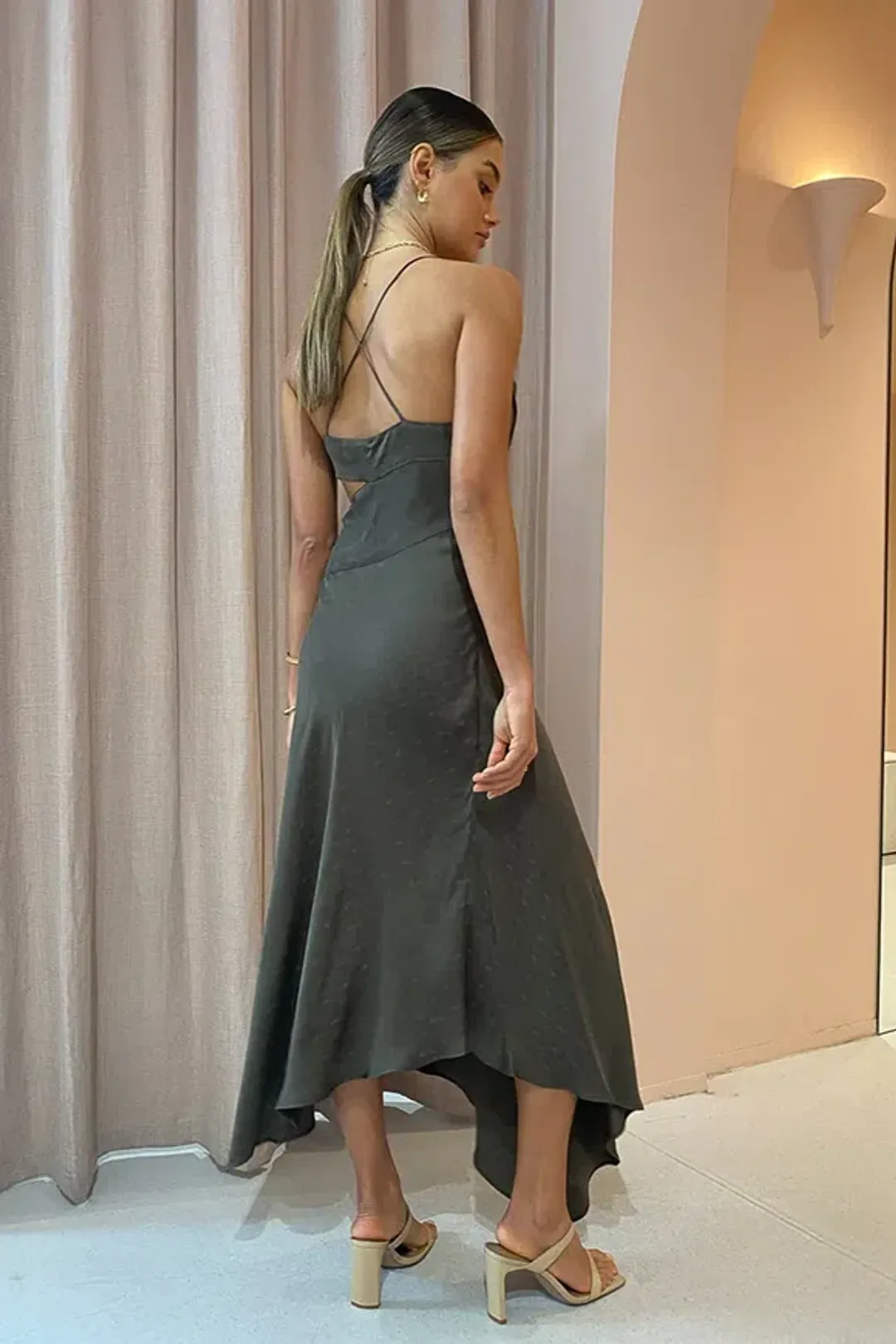 One Fell Swoop Josephine Midi Dress Lotus Suede Size 8 for rent on The Volte - main image