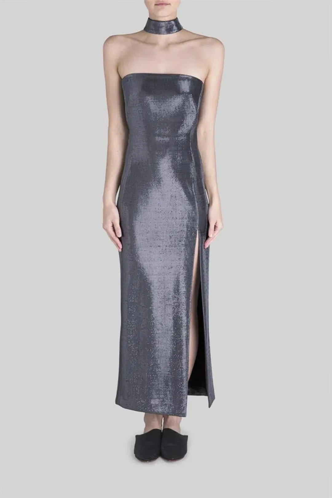 Carla Zampatti Silver Glitter Precious Metal Gown Silver Size 8 for rent on The Volte - main image