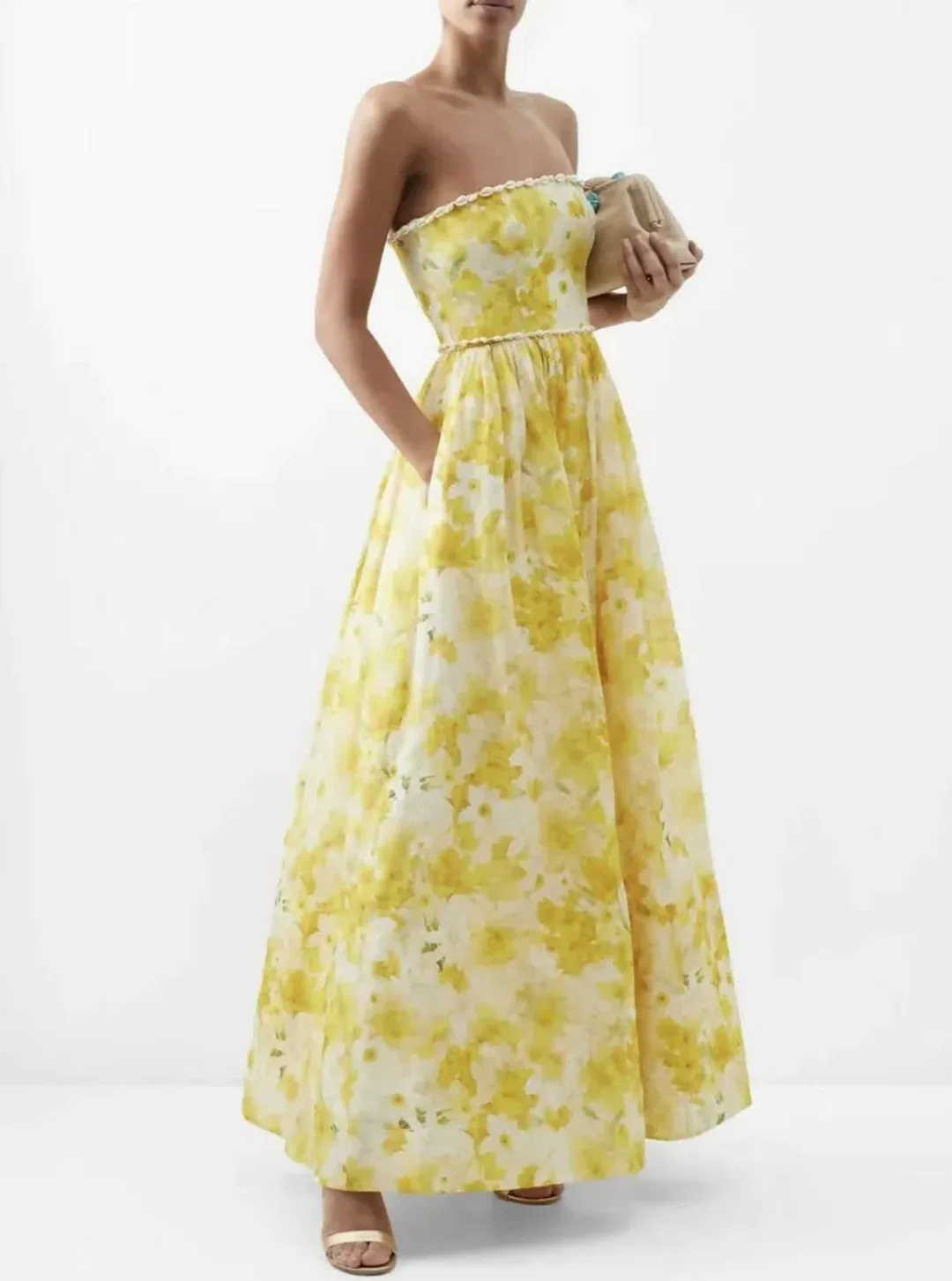 Zimmermann Wonderland Shell Embellished Silk Blend Gown Yellow Size 3 / AU 14 for rent on The Volte - main image