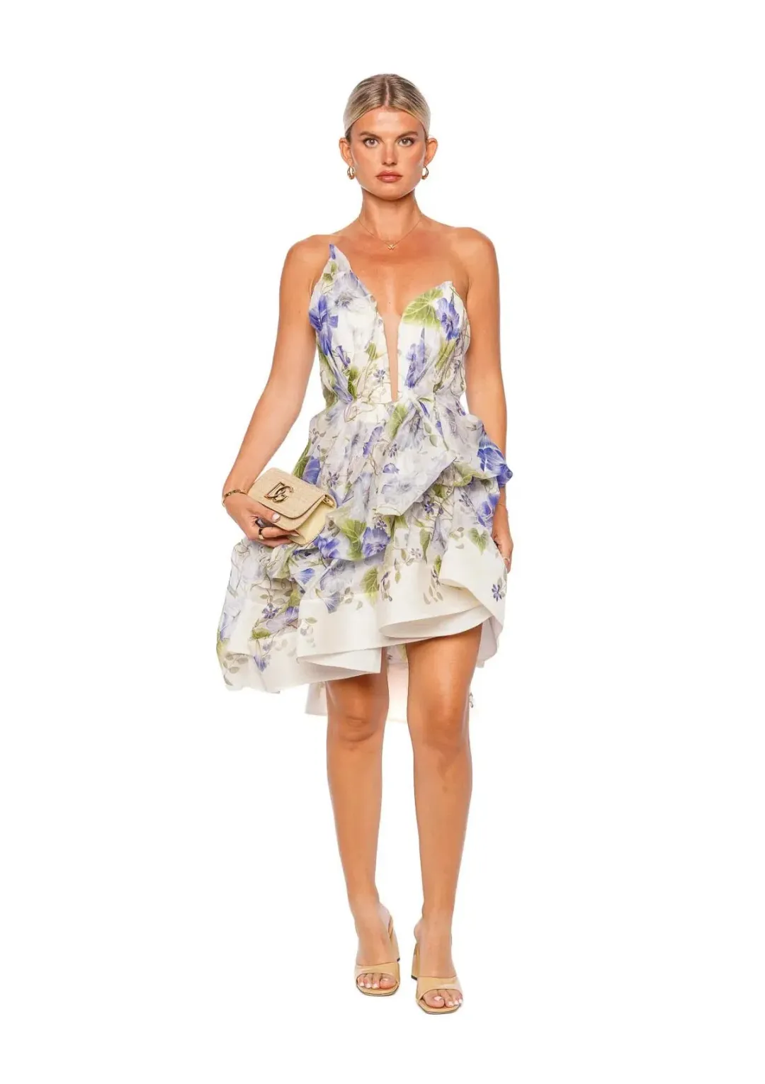 Zimmermann Natura Draped Mini Dress in Blue Floral Size 1/AU 10 for rent on The Volte - main image