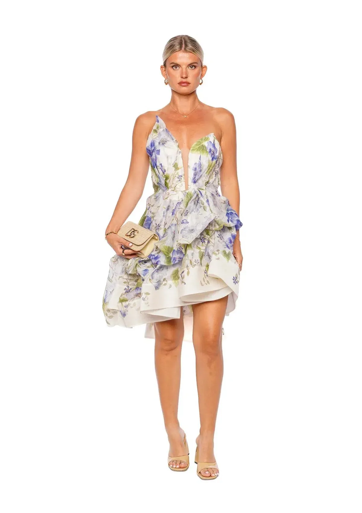 Zimmermann Natura Draped Mini Dress in Blue Floral Size 1/AU 10 - Image 1