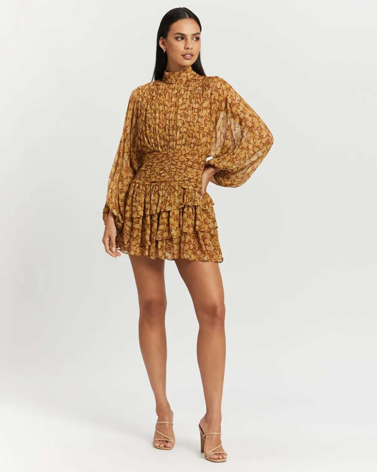 Shona Joy Sunset Long Sleeve Ruched Mini Dress Floral Size 8 - Image 1