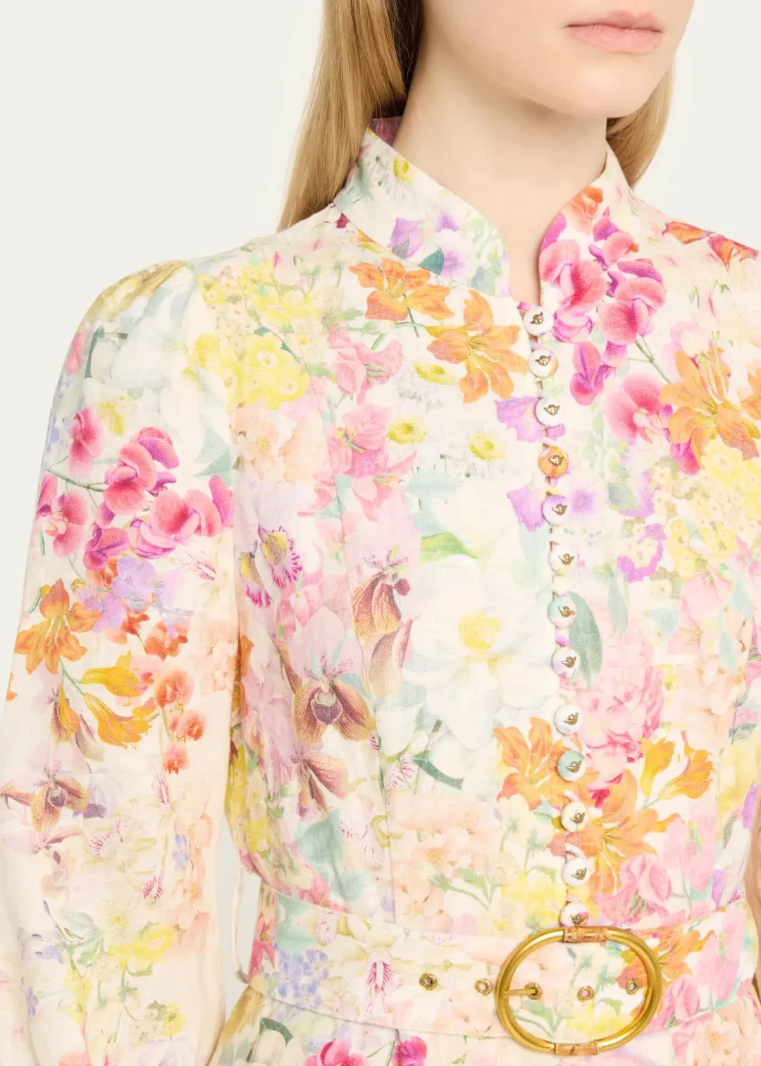 Zimmermann Natura Buttoned Mini Dress Kaleidoscope Garden Floral Size 2 / AU 12 for rent on The Volte - main image