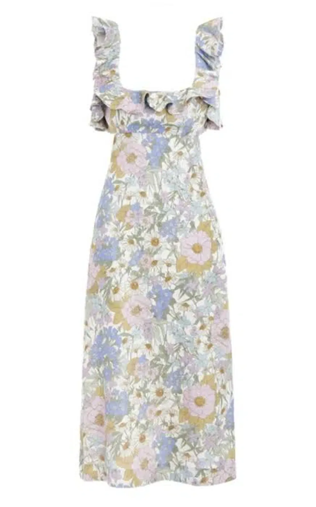 Zimmermann Super Eight Frilled Midi Dress Blue Meadow Floral Size 3 for rent on The Volte - main image