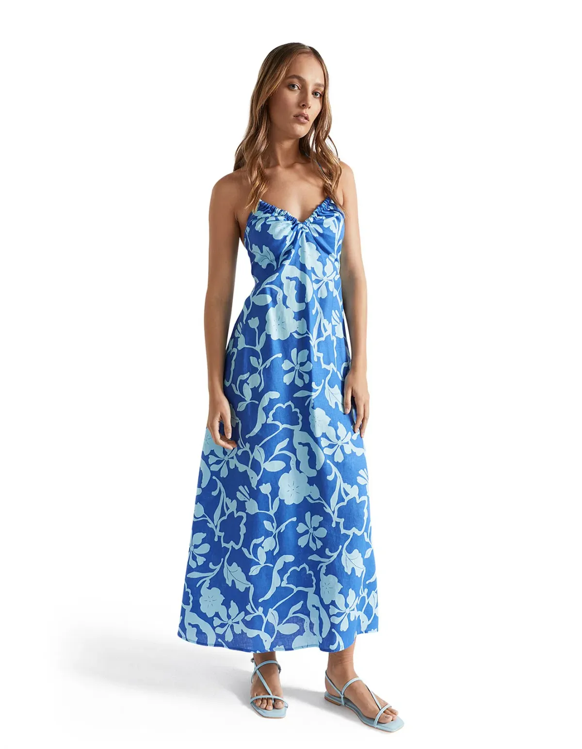 Seed Heritage Linen Halter Dress Deep Ocean Floral Size 6 - Image 1