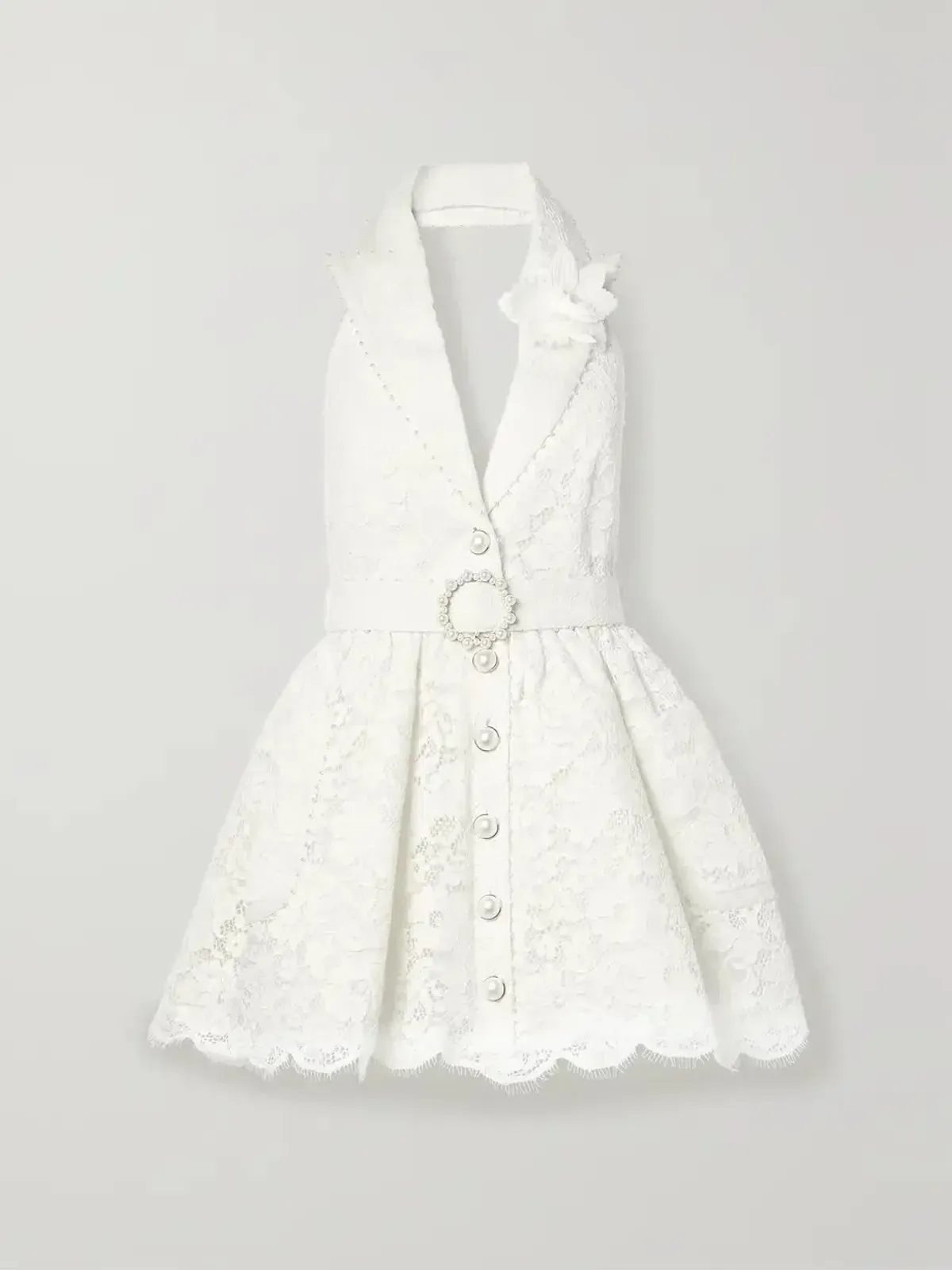 Zimmermann High Tide Belted Embellished Corded Lace Halterneck Mini Dress Ivory Size 0 / Size AU 8 - Image 3