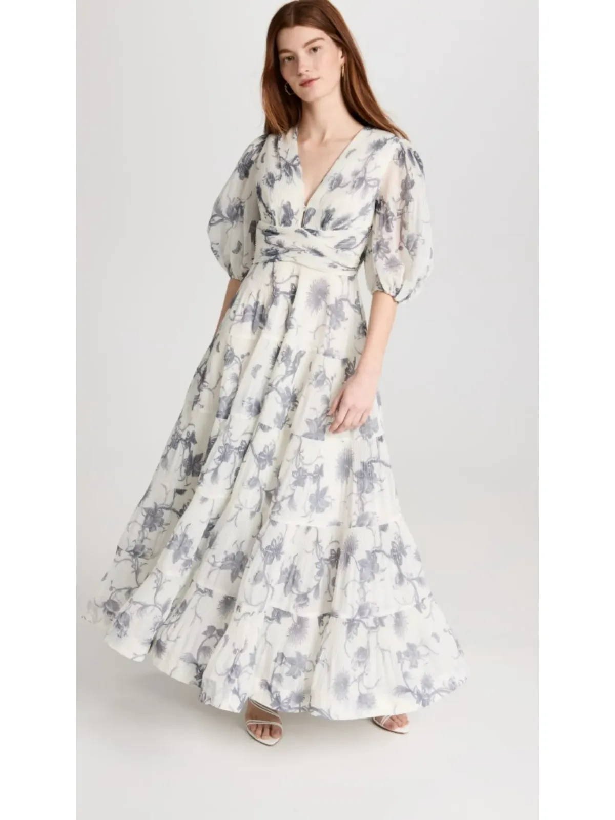Zimmermann Pleated Midi Dress White Navy Floral Size 4/ Size AU 14 - Image 1