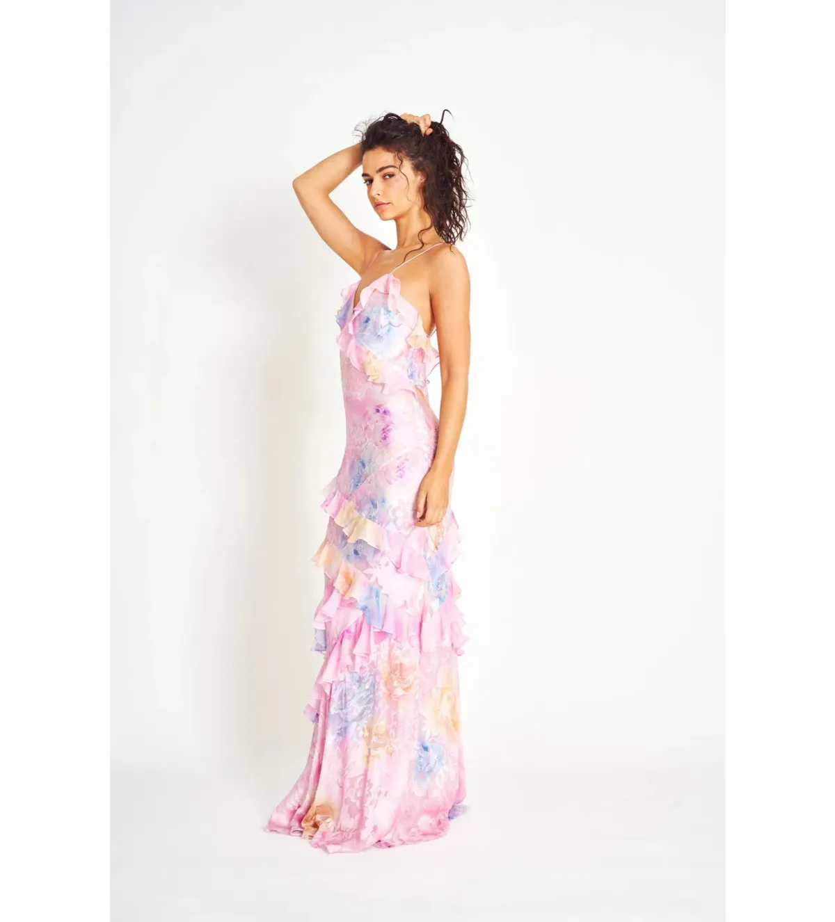 LoveShackFancy Rialto Floral Chiffon Maxi Dress Candy Sparkle Size XS-Petite/AU 6 - Image 2