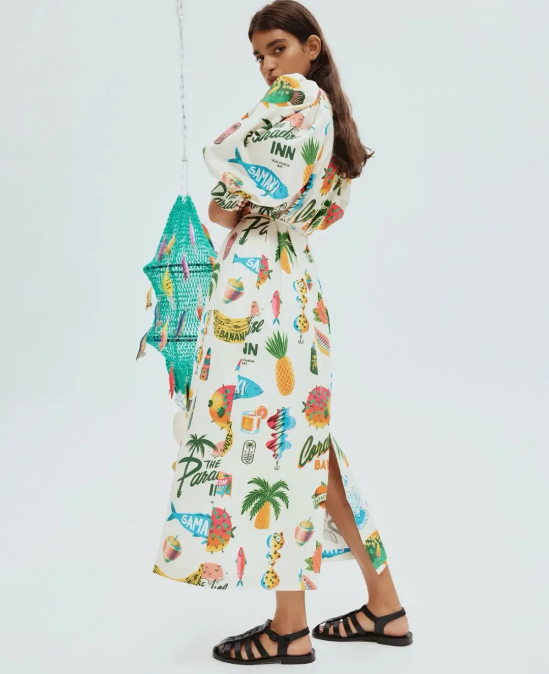 Alemais Samaki Puff Sleeve Midi Dress in Multi Size AU 16 for rent on The Volte - main image