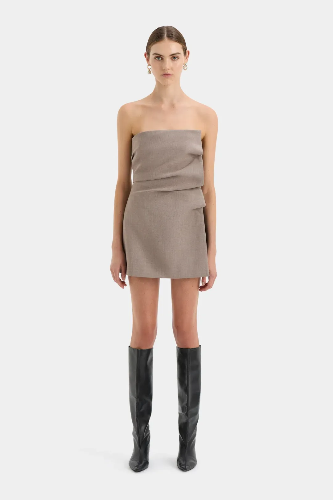 Sir the Label Leonardo Pleated Mini Dress Taupe Size 2 /Au 10  for rent on The Volte - main image