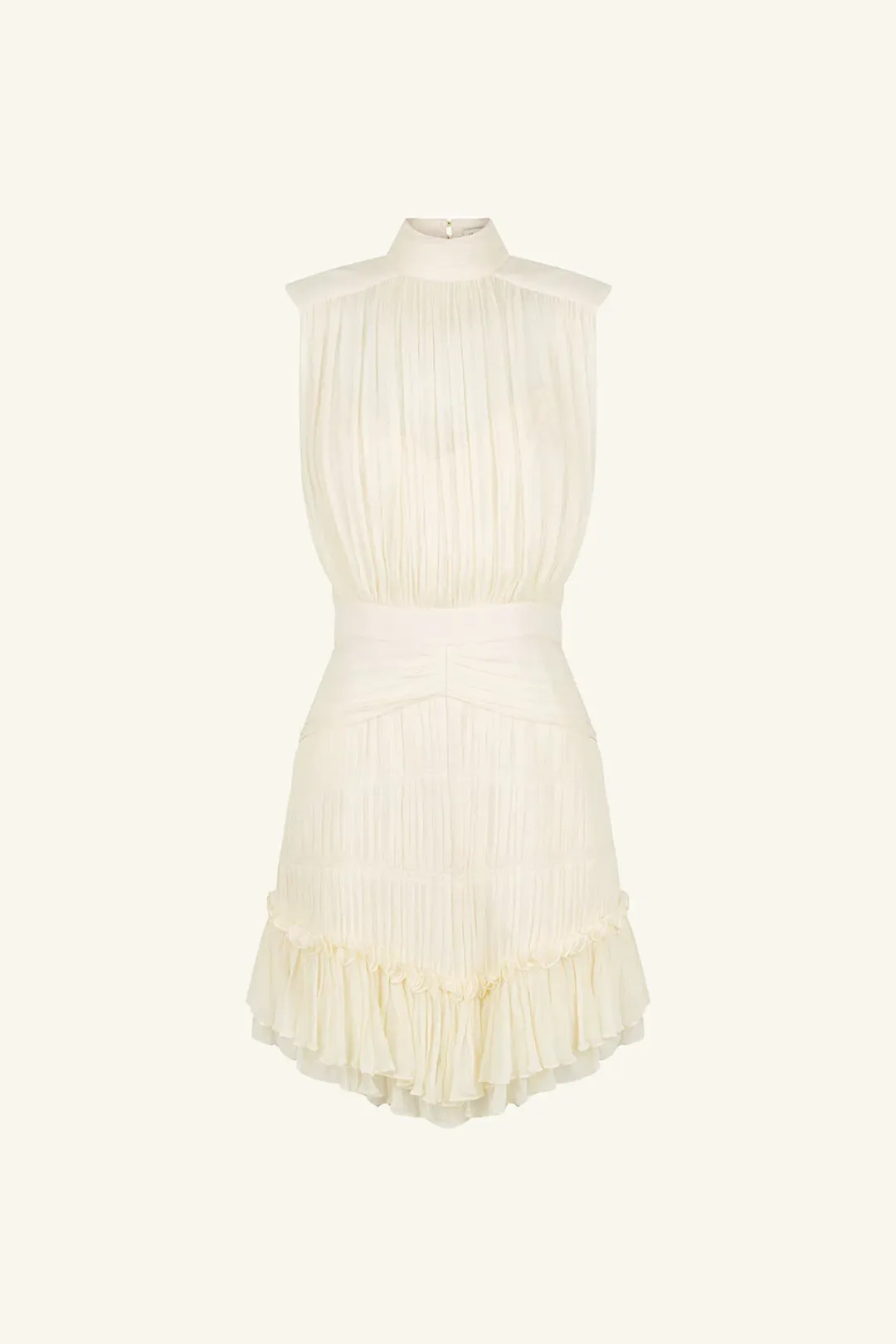 Shona Joy Victoria Sleeveless Ruched Mini Dress Cream Size 10 for rent on The Volte - main image