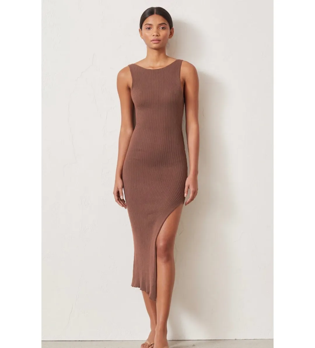 Bec & Bridge Riviera Knit Midi Dress Cedar Brown Size 10 for rent on The Volte - main image