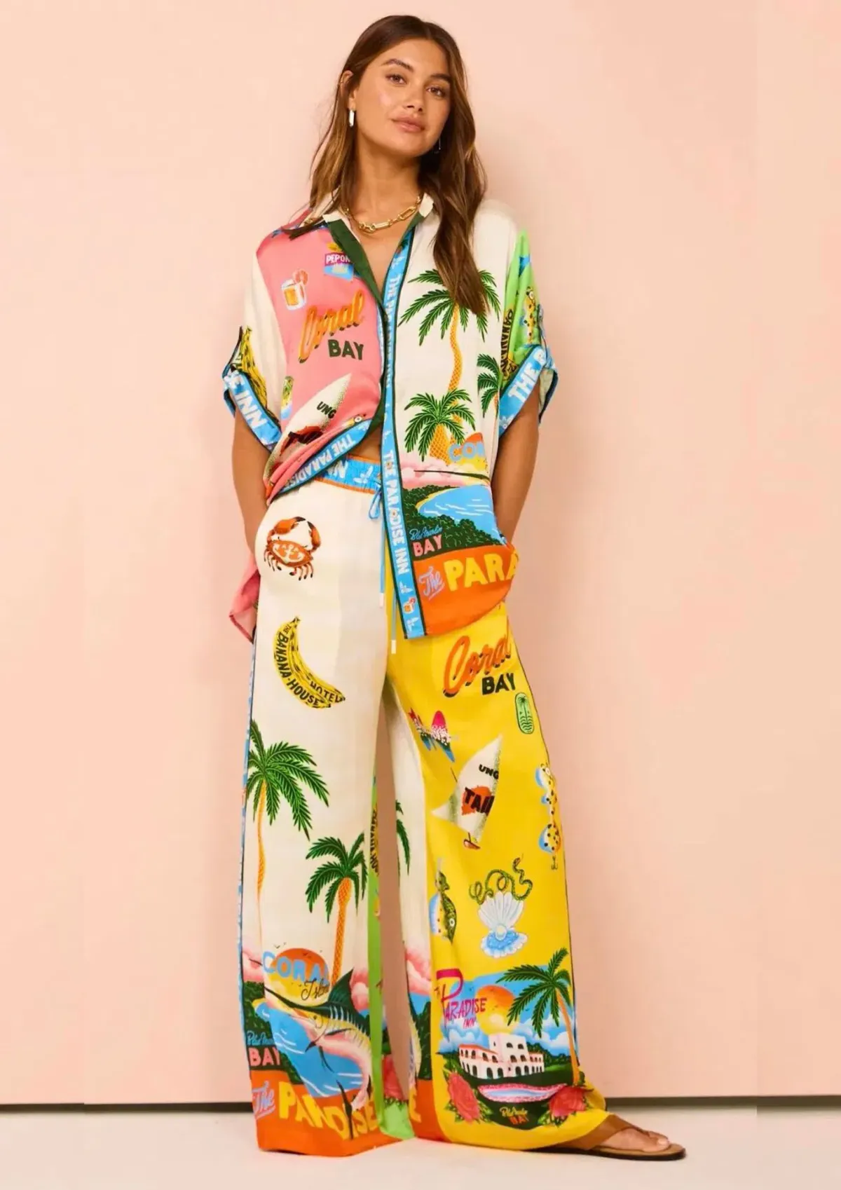 Alemais Paradiso Silk Shirt Size 12 and Pant Size 14 Set Multi - Image 1