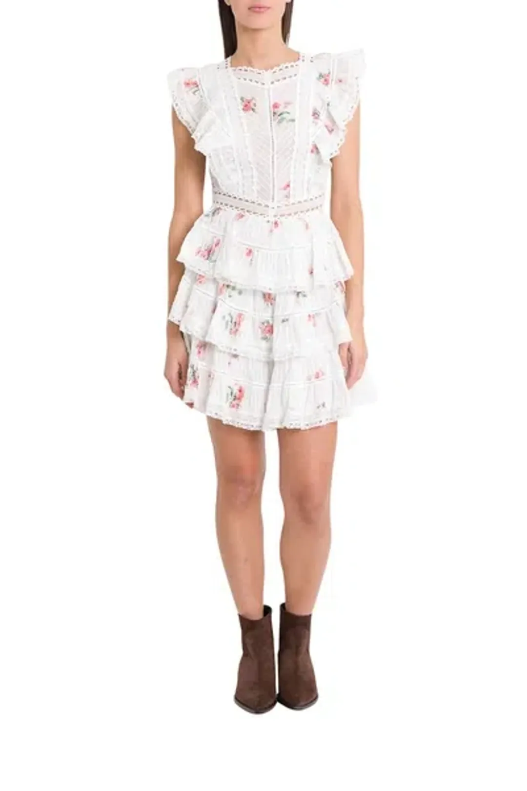Zimmermann Heathers Pintuck Frill Short Dress In Floating Bouquet Size 6 for rent on The Volte - main image