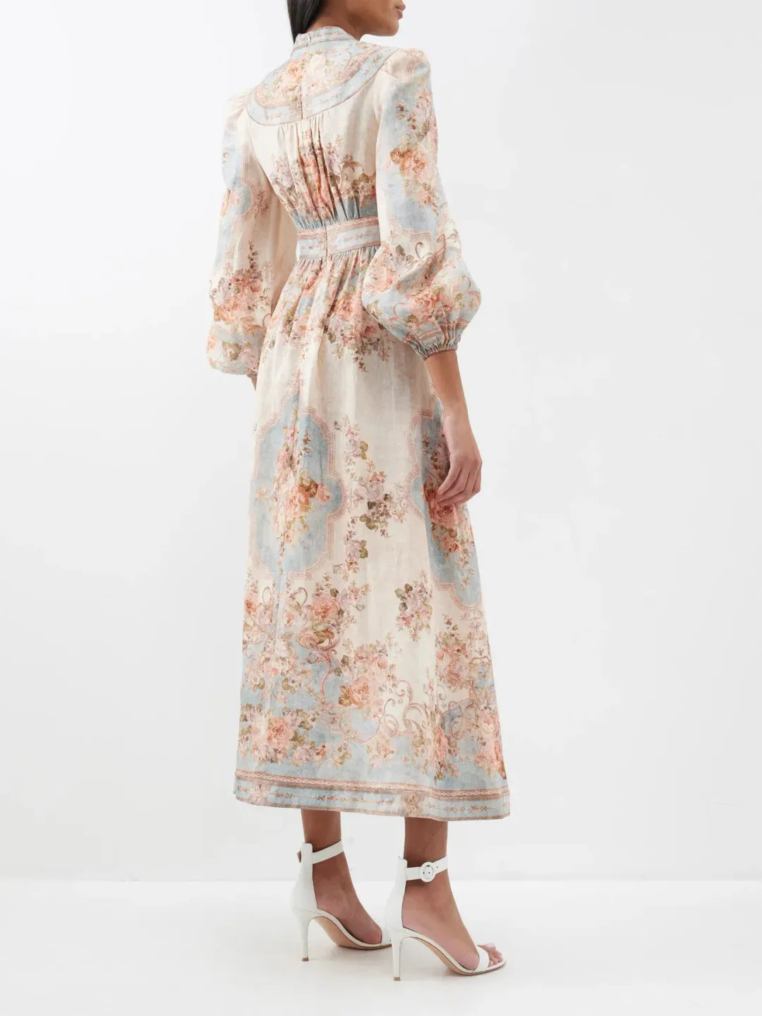 Zimmermann August Plunge Midi Dress Sky Blue Floral Size 4 / AU 16 for rent on The Volte - main image