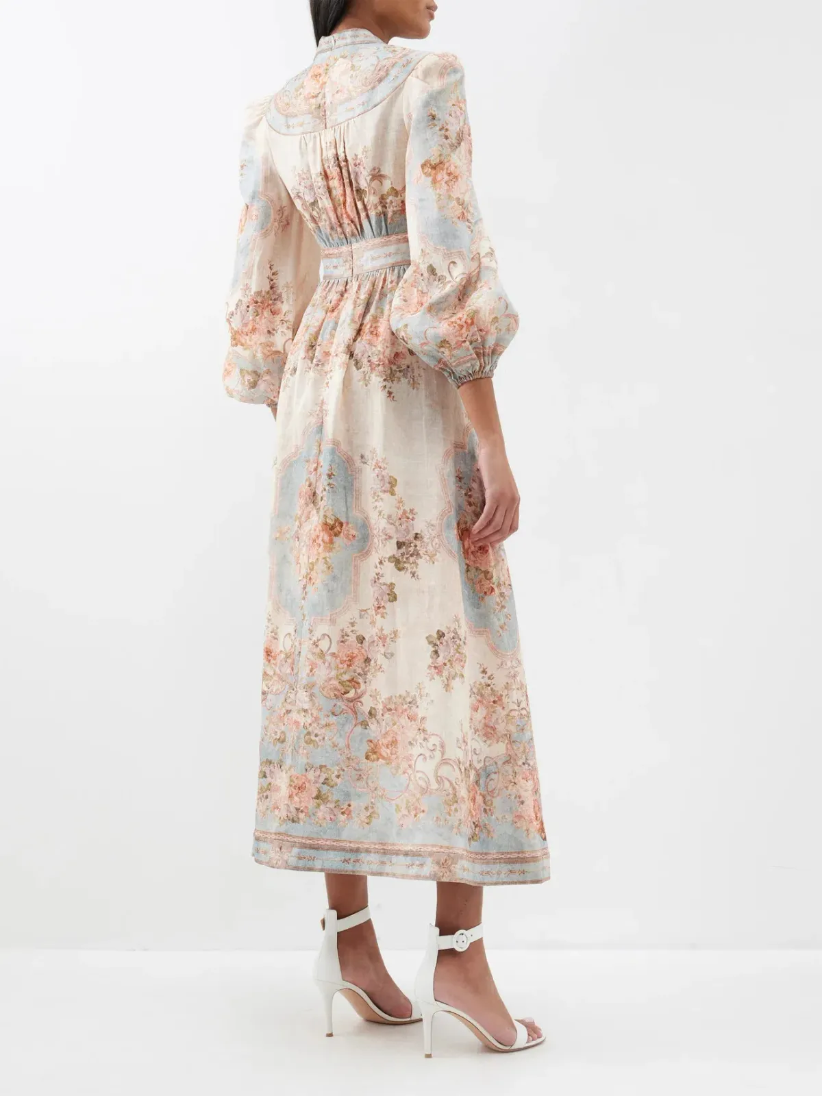 Zimmermann August Plunge Midi Dress Sky Blue Floral Size 4 / AU 16 - Image 3