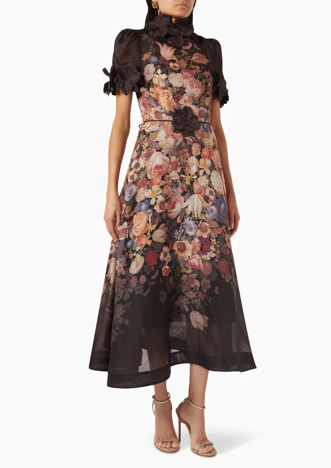 Zimmermann Luminosity Liftoff Flower Midi Dress Morisot Black Floral Print Size 4 / AU 16 for rent on The Volte - main image