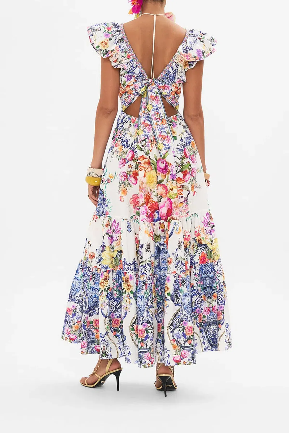 Camilla Dutch is life Tiered Dress With Neck Frill Multi Floral Size XL/ AU 16 - Image 2