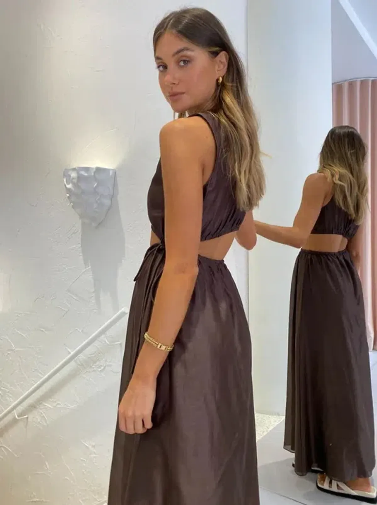 Sir the Label Anje Asymmetrical Cut Out Dress in Chocolate Size 1 / AU 8 - Image 4