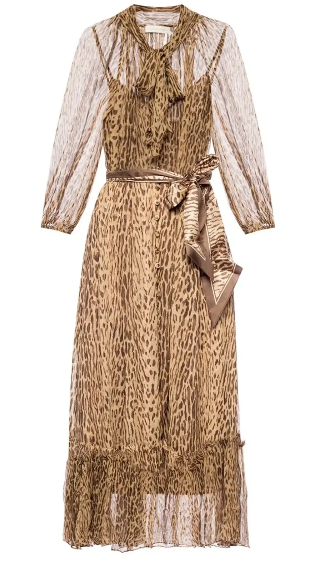 Zimmermann Espionage Tie Neck Silk Midi Dress Leopard Print Size 1 / AU 10 for rent on The Volte - main image