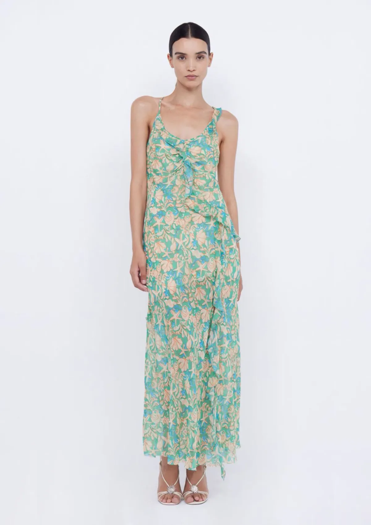 Bec & Bridge Oasis Frill Maxi Dress Under The Sea Print Size 6 - Image 1
