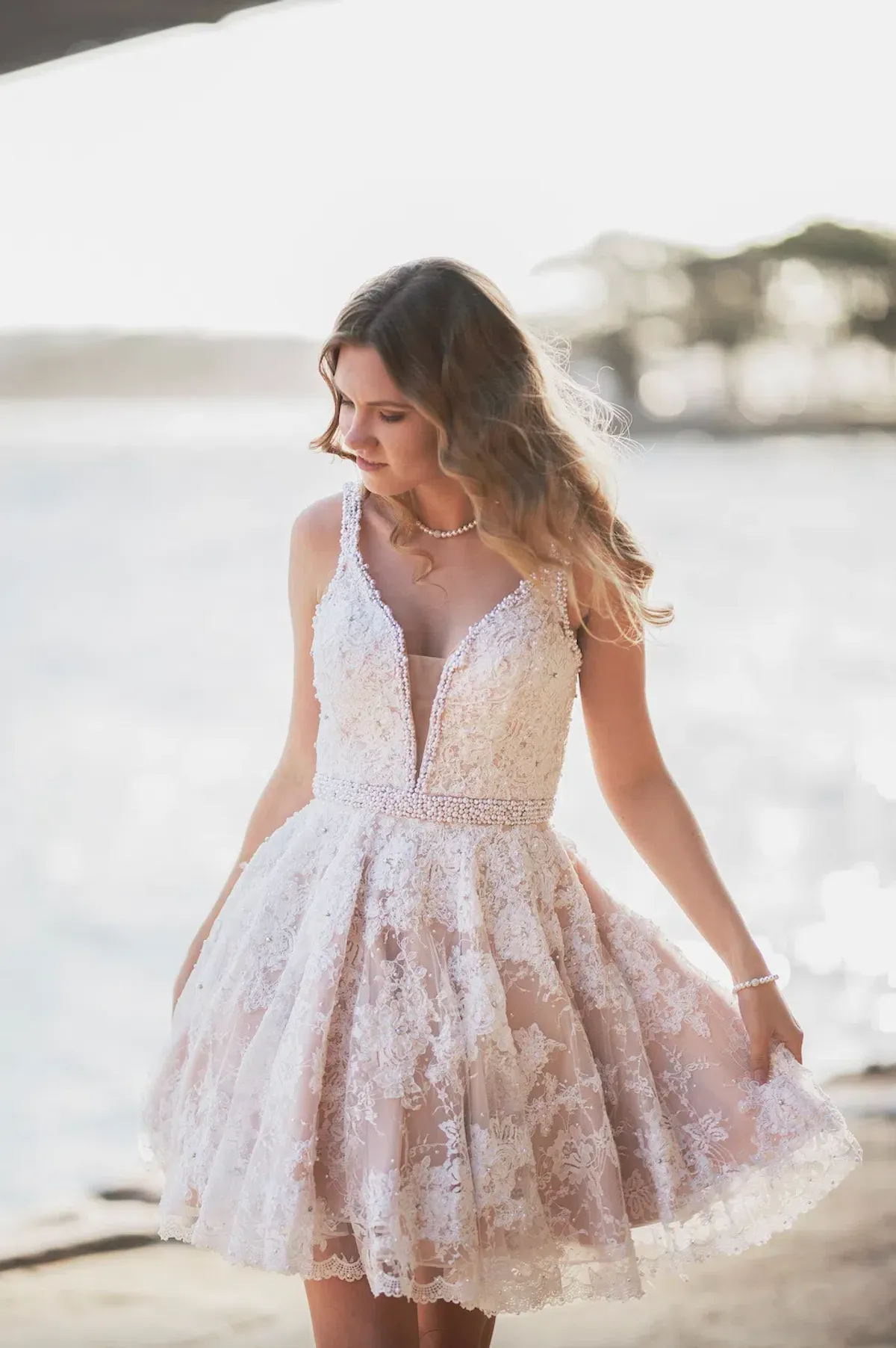 Sherri Hill 50656 Lace Mini Dress White Size 6 - Image 5