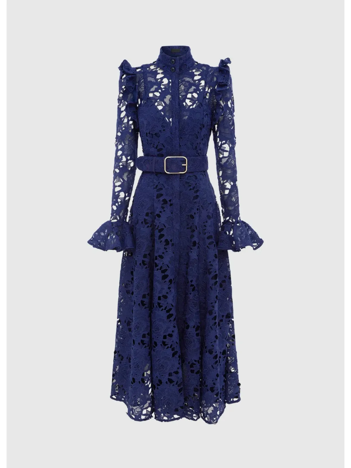 Leo Lin Aliyah Lace Butterfly Sleeve Midi Dress in Oxford Blue Size AU 12 - Image 1