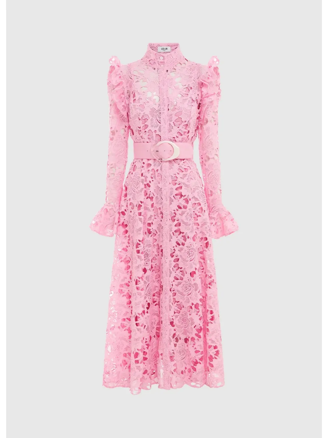 Leo Lin Aliyah Lace Butterfly Sleeve Midi Dress Candy Pink Size AU 8 for rent on The Volte - main image