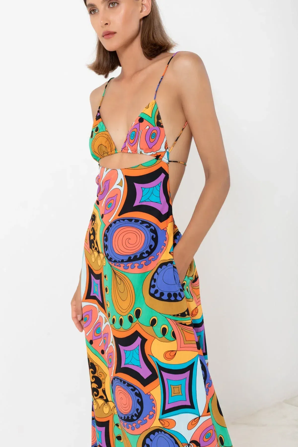 SWF Boutique Murano Cut Out A Line Maxi Dress Print Size 12  - Image 3