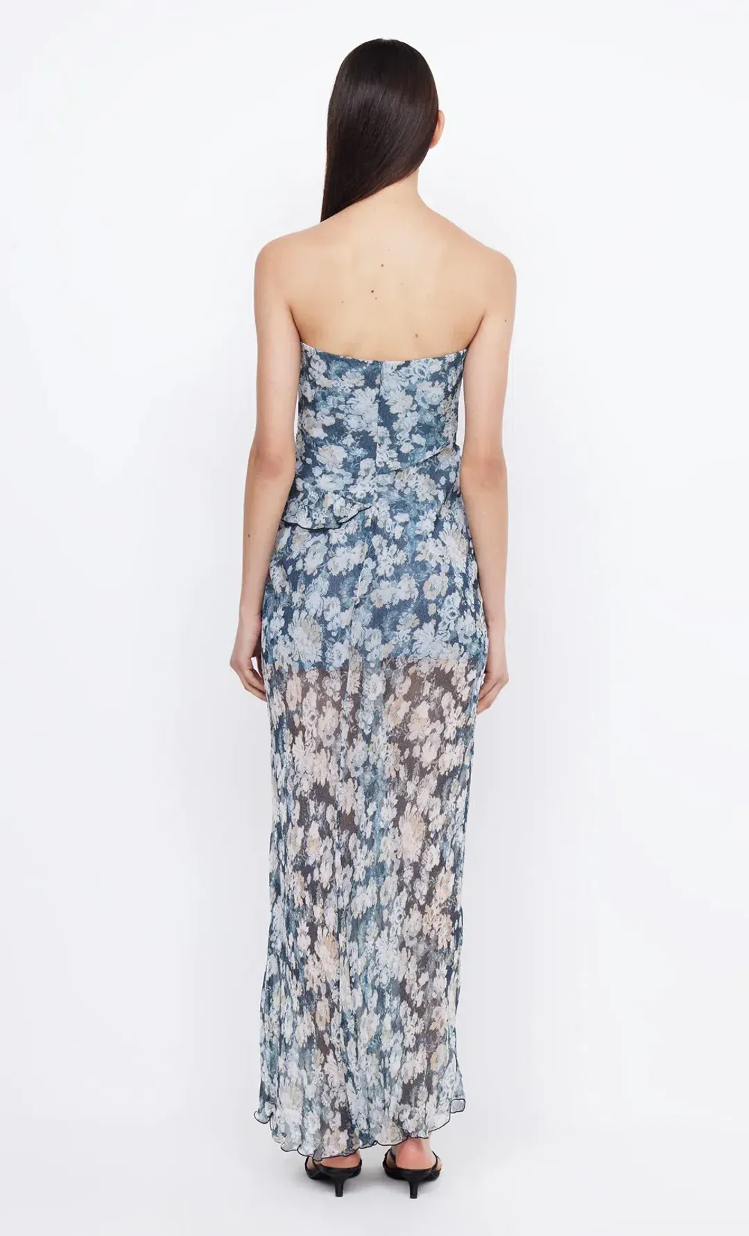 Bec & Bridge Opal Strapless Maxi Dress in Denim Floral Size 8 for rent on The Volte - main image