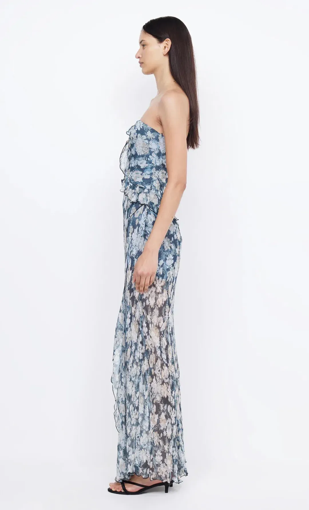 Bec & Bridge Opal Strapless Maxi Dress in Denim Floral Size 8 for rent on The Volte - main image