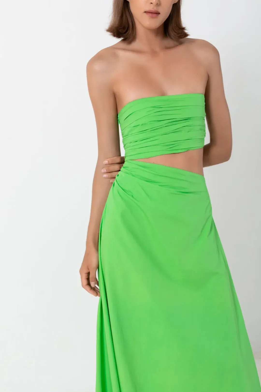 SWF Boutique Asymmetric Cut Out Maxi Dress Verde Size 12 for rent on The Volte - main image