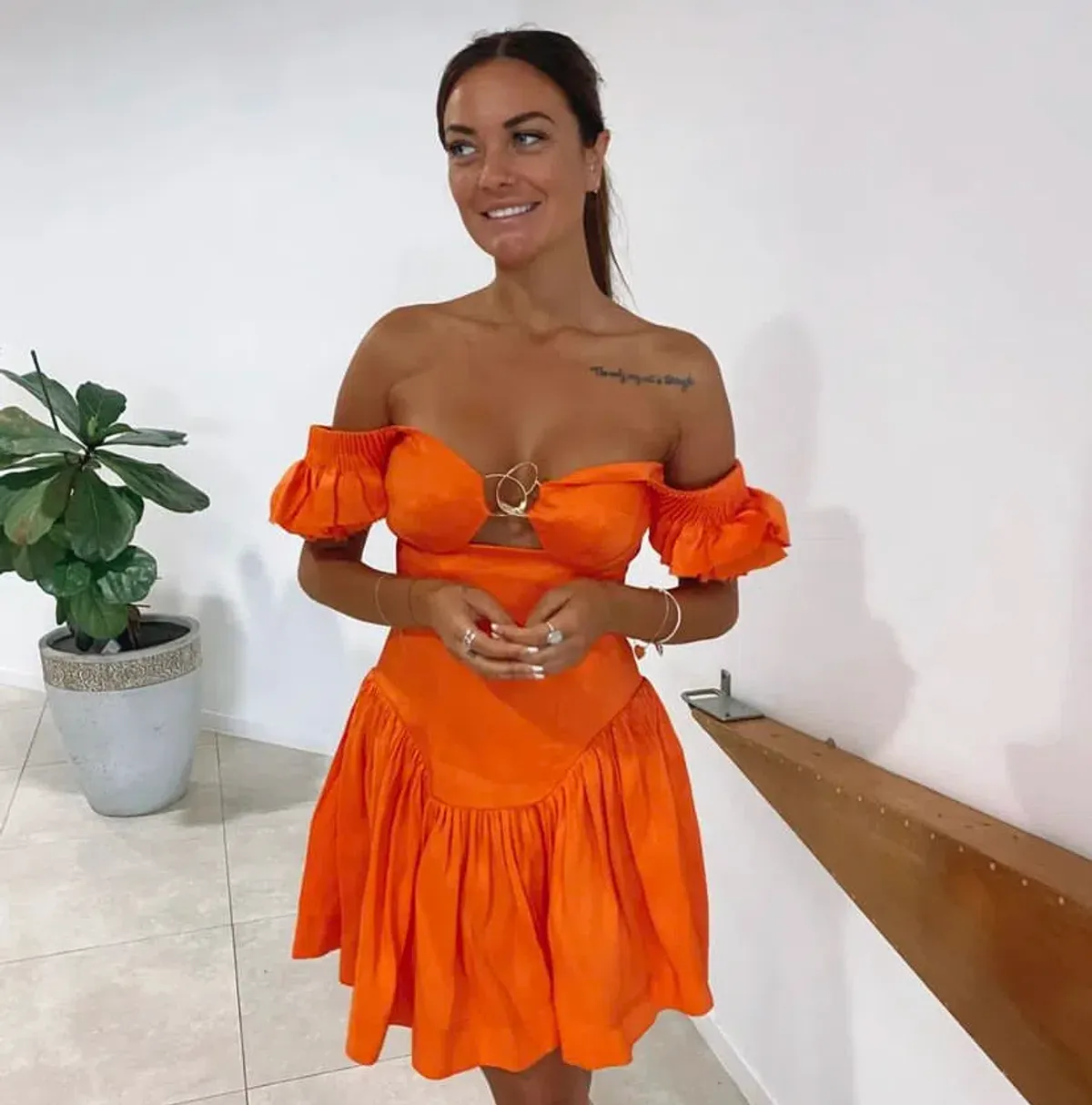 Aje Simone Frill Sleeve Mini Dress Orange Size 6 - Image 6