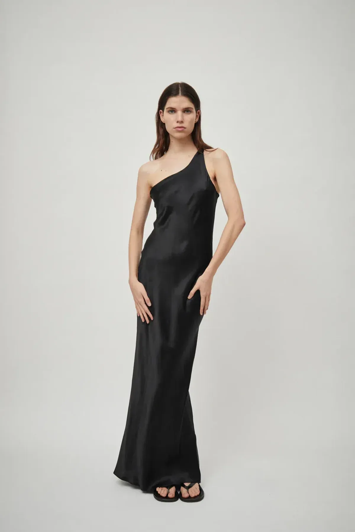 Beare Park Silk Satin One Shoulder Tank Dress Black Size 6 - Image 2
