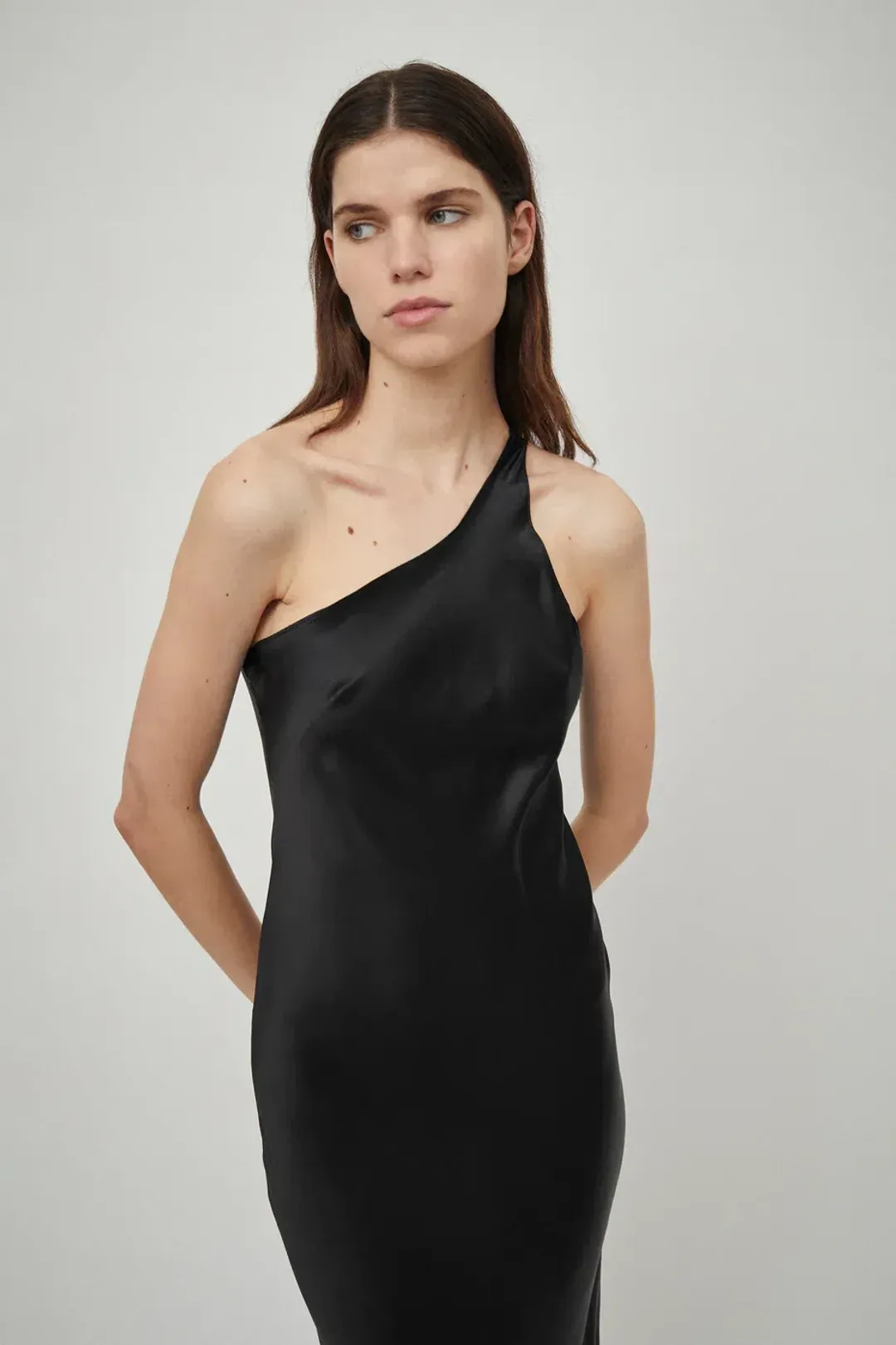 Beare Park Silk Satin One Shoulder Tank Dress Black Size 6 for rent on The Volte - main image
