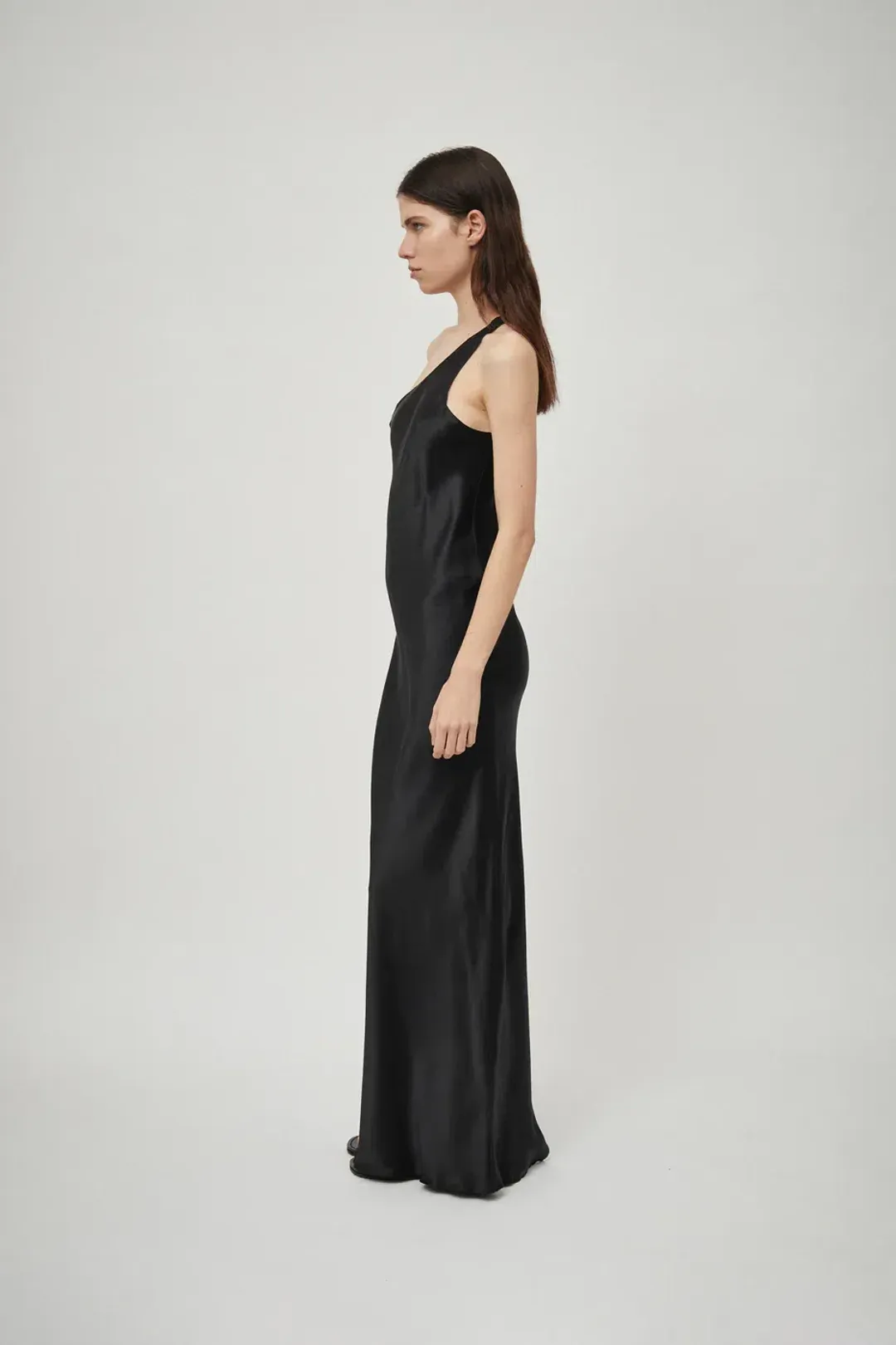 Beare Park Silk Satin One Shoulder Tank Dress Black Size 6 for rent on The Volte - main image
