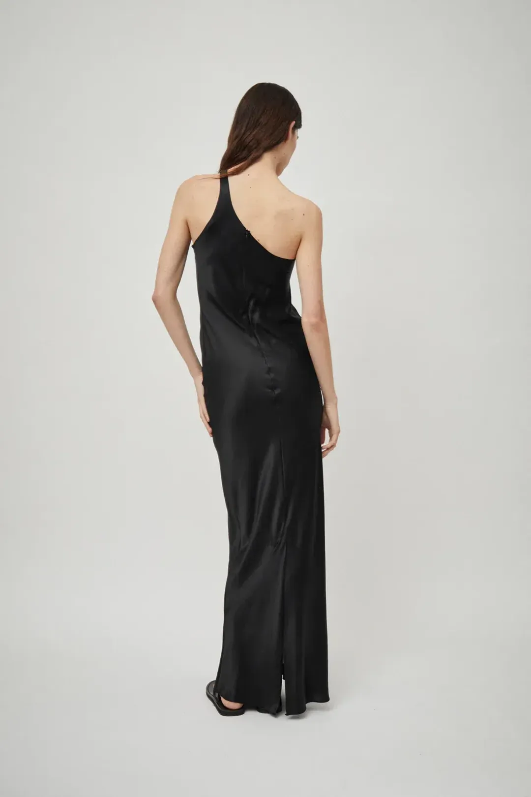 Beare Park Silk Satin One Shoulder Tank Dress Black Size 6 for rent on The Volte - main image