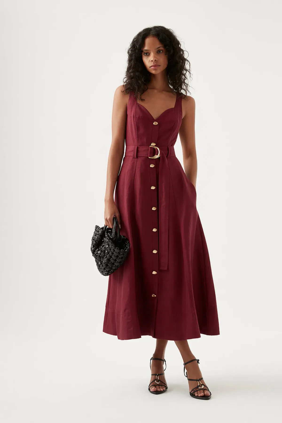 Aje Clay Belted Midi Dress Burgundy Size M /AU 10 - Image 1