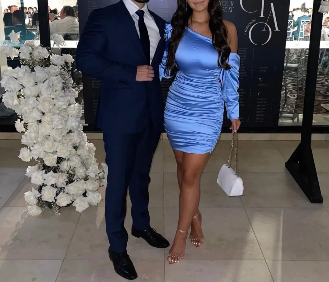 Miss Circle Justina Puff Sleeve Satin Mini Dress Baby Blue Size 8 for rent on The Volte - main image