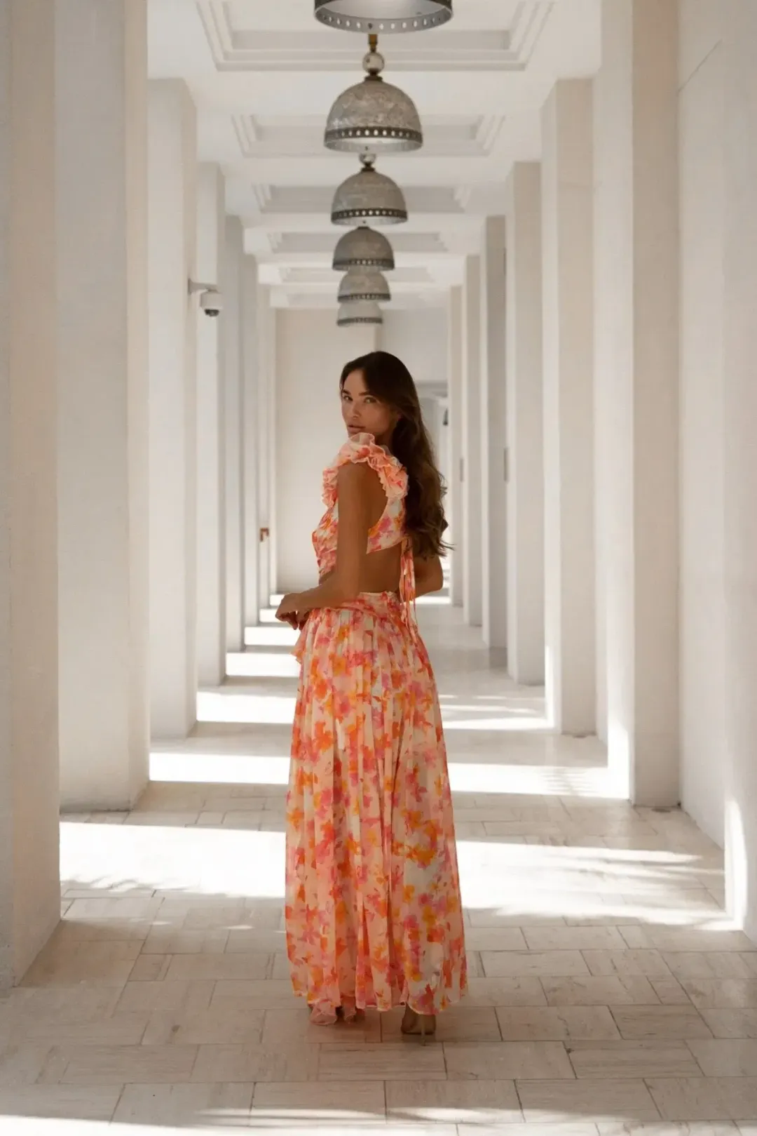 Anne Louise Boutique Cassini Orange Fuchsia Floral Maxi Dress Size AU 8 for rent on The Volte - main image