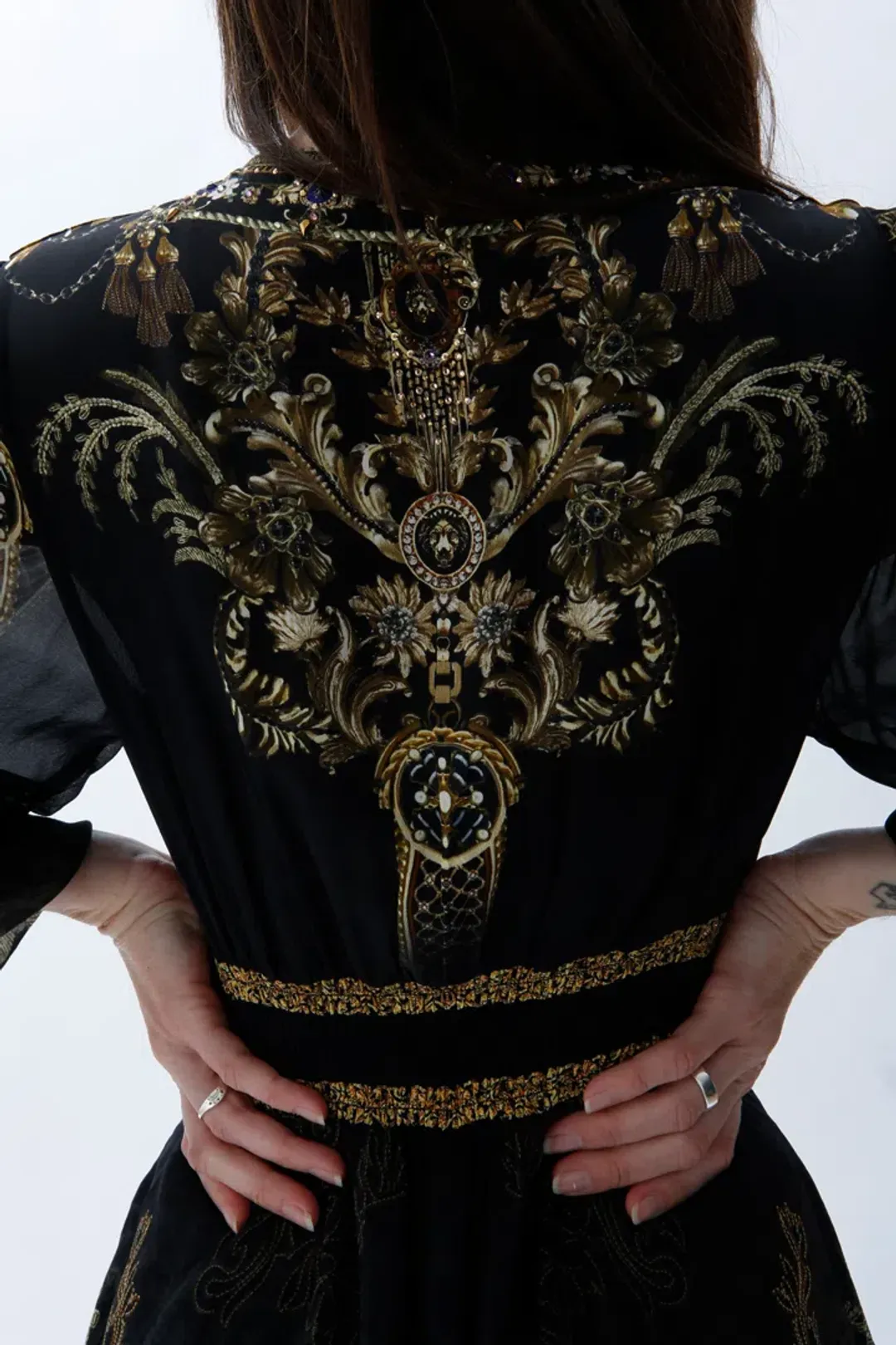 Camilla The Night Is Noir Curved Waistband Short Dress in Black Size S / AU 10 for rent on The Volte - main image