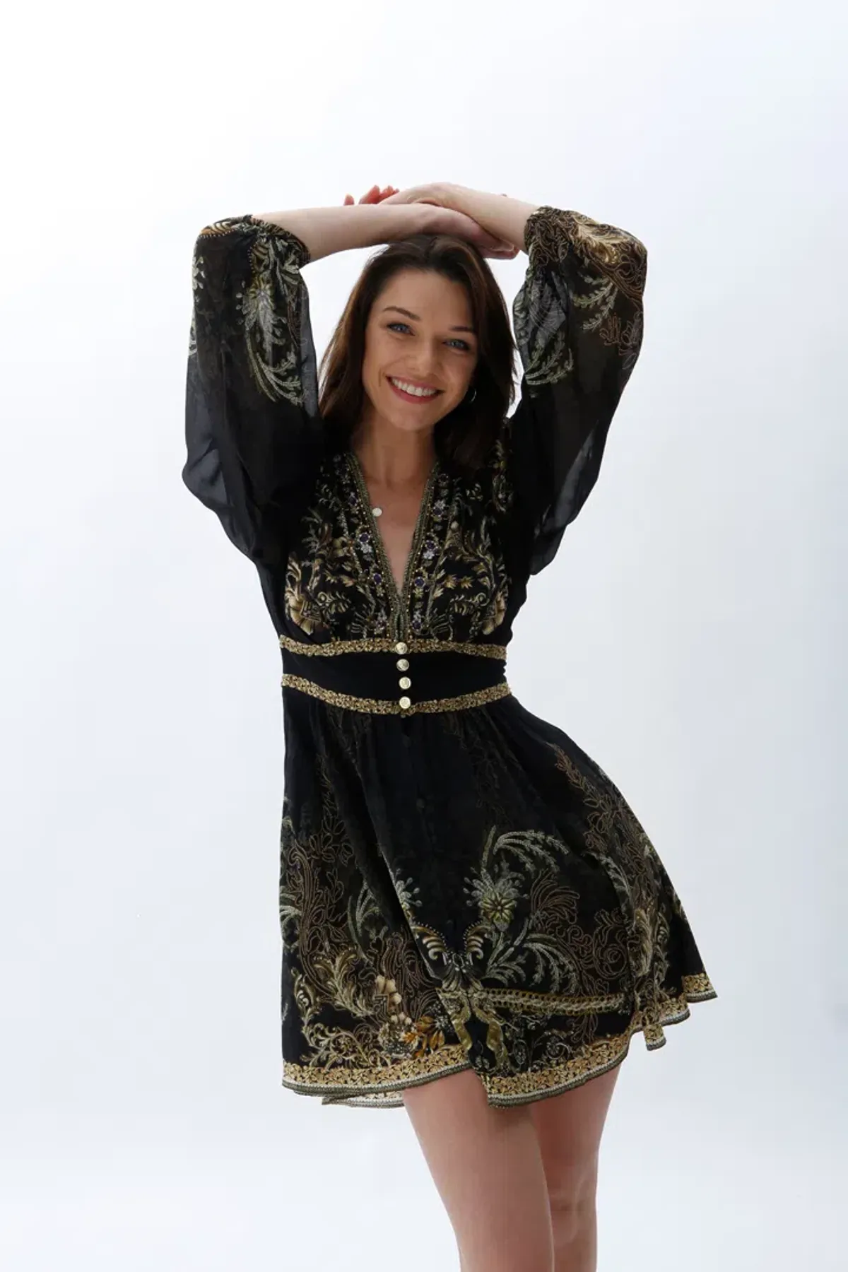 Camilla The Night Is Noir Curved Waistband Short Dress in Black Size S / AU 10 - Image 2