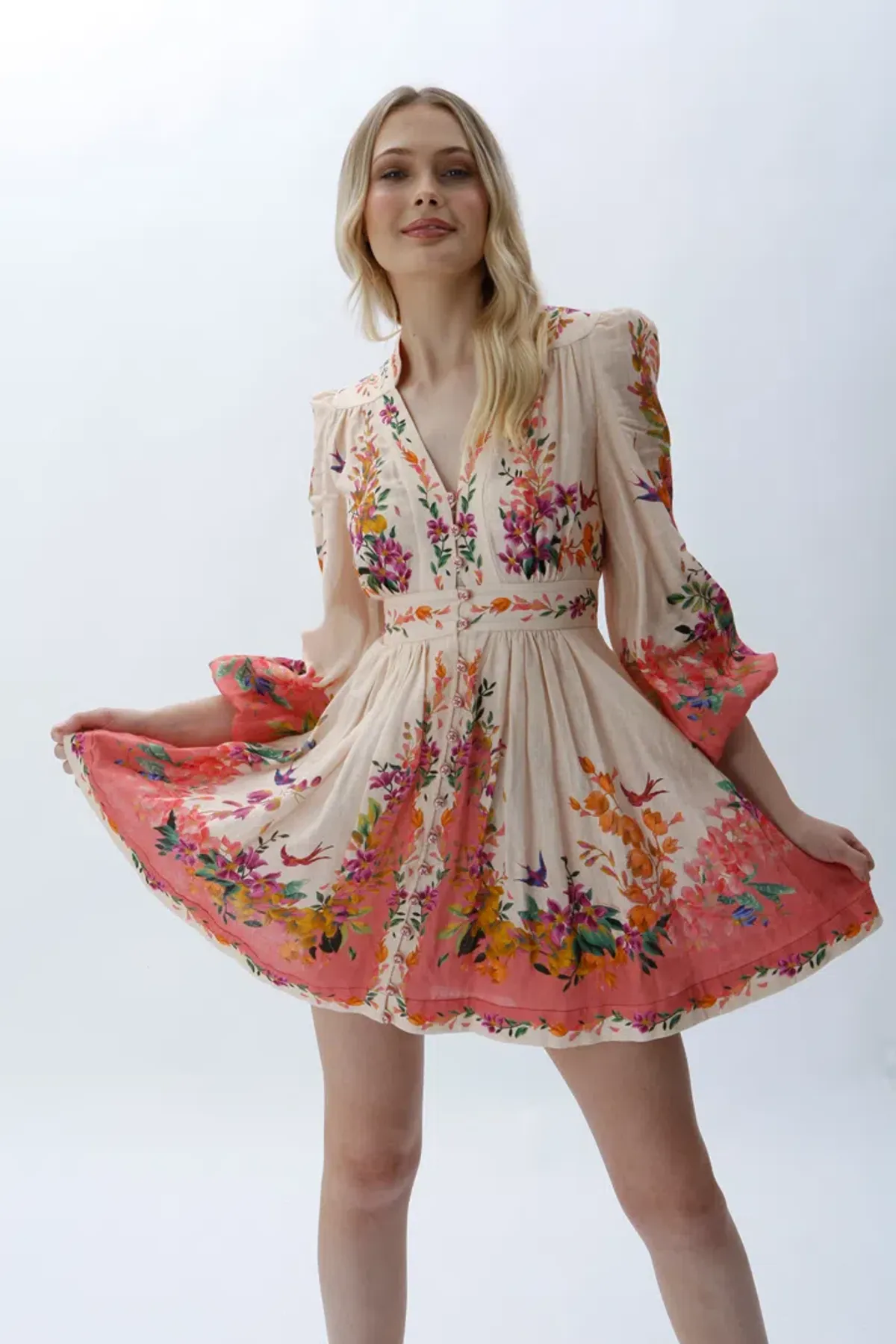 Zimmermann Tropicana Plunge Mini Dress in Cream Floral Size 0 / 8 AU - Image 2